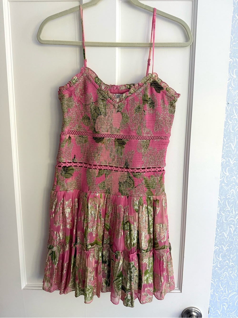 HEMANT & NANDITA Pink Metallic Floral Detail Mini Dress